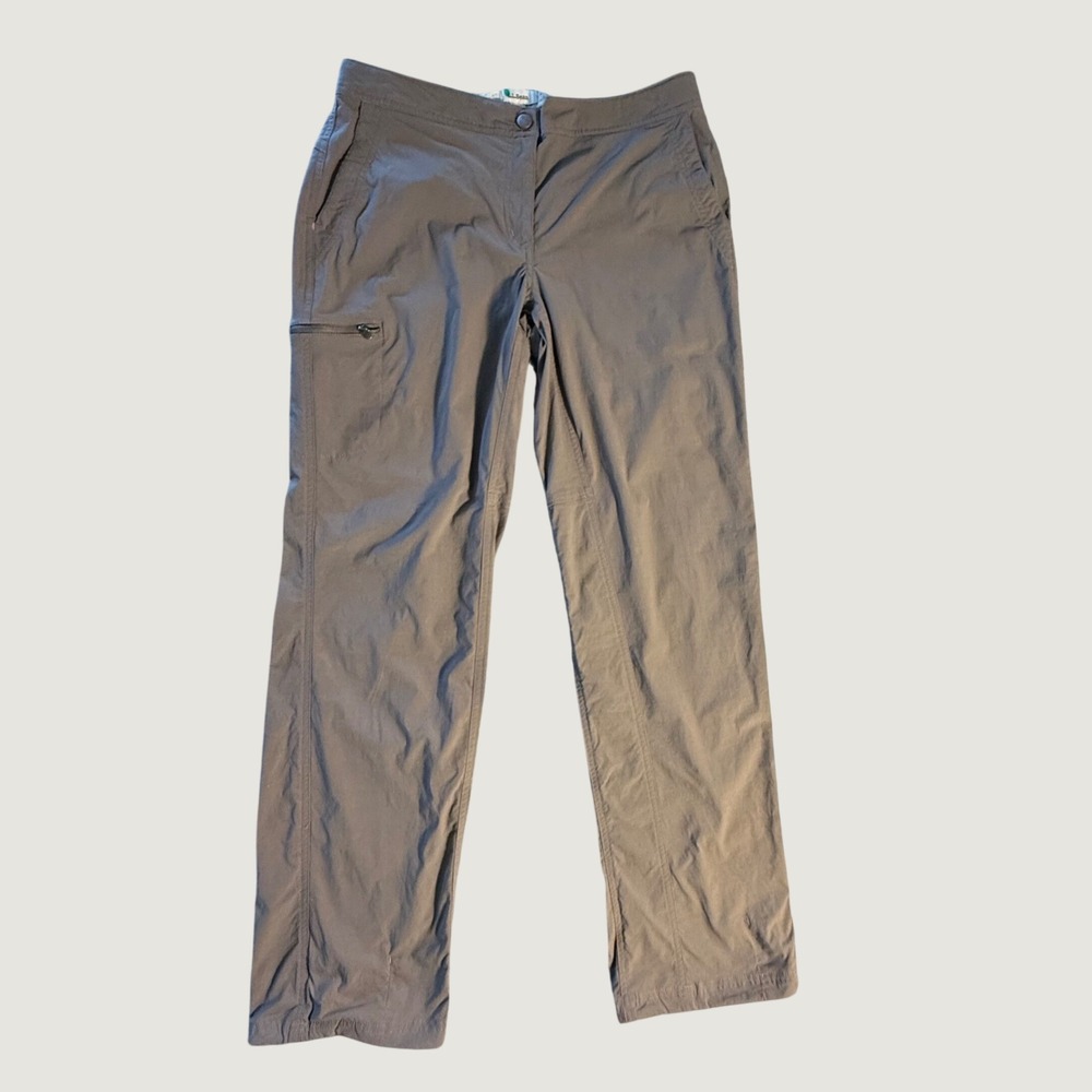 LL Bean Comfort Trail Pants Women's 10 Reg Taupe Gray Hiking Cargo Straight Leg